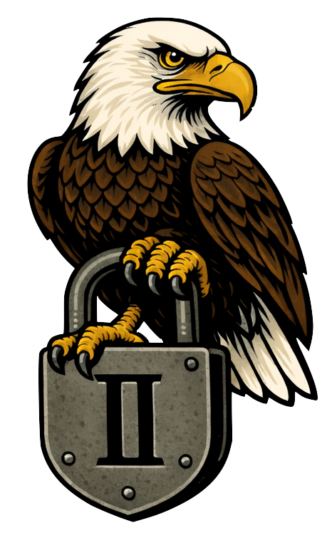 An eagle holding a padlock